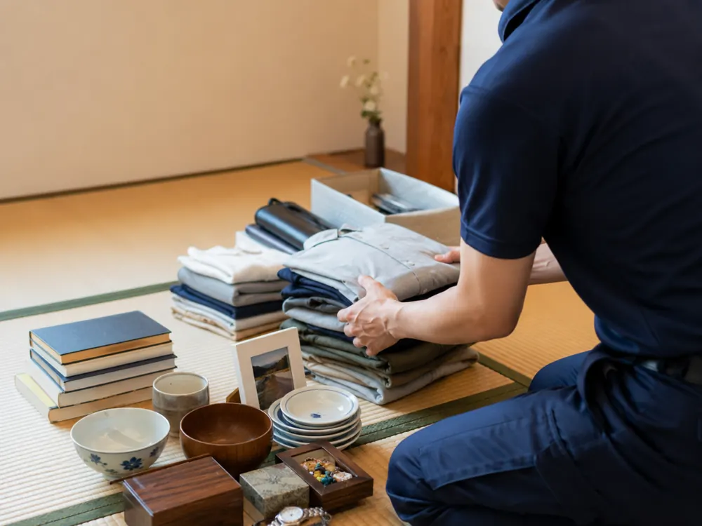 残すものと手放すものを確認しながら仕分けする様子