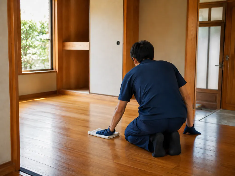 作業後のお部屋を清掃する様子